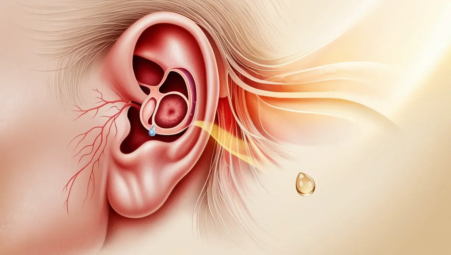 Illustration of fluid buildup in the ear or an inflamed eustachian tube.