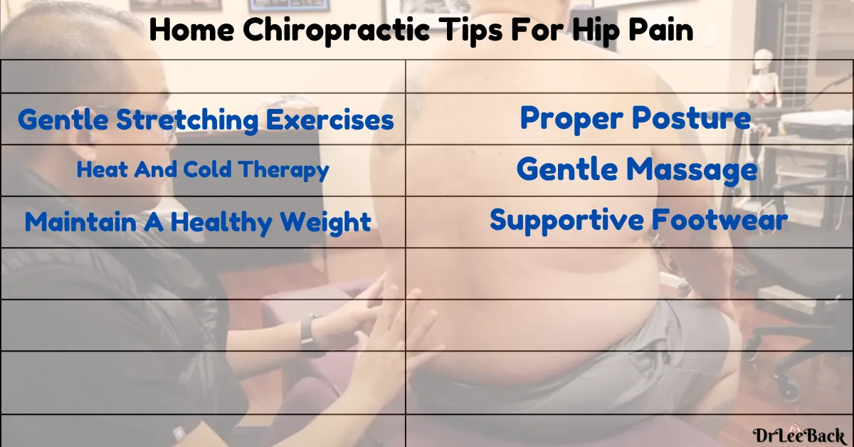 A table highlighting home chiropractic tips for hip pain, 