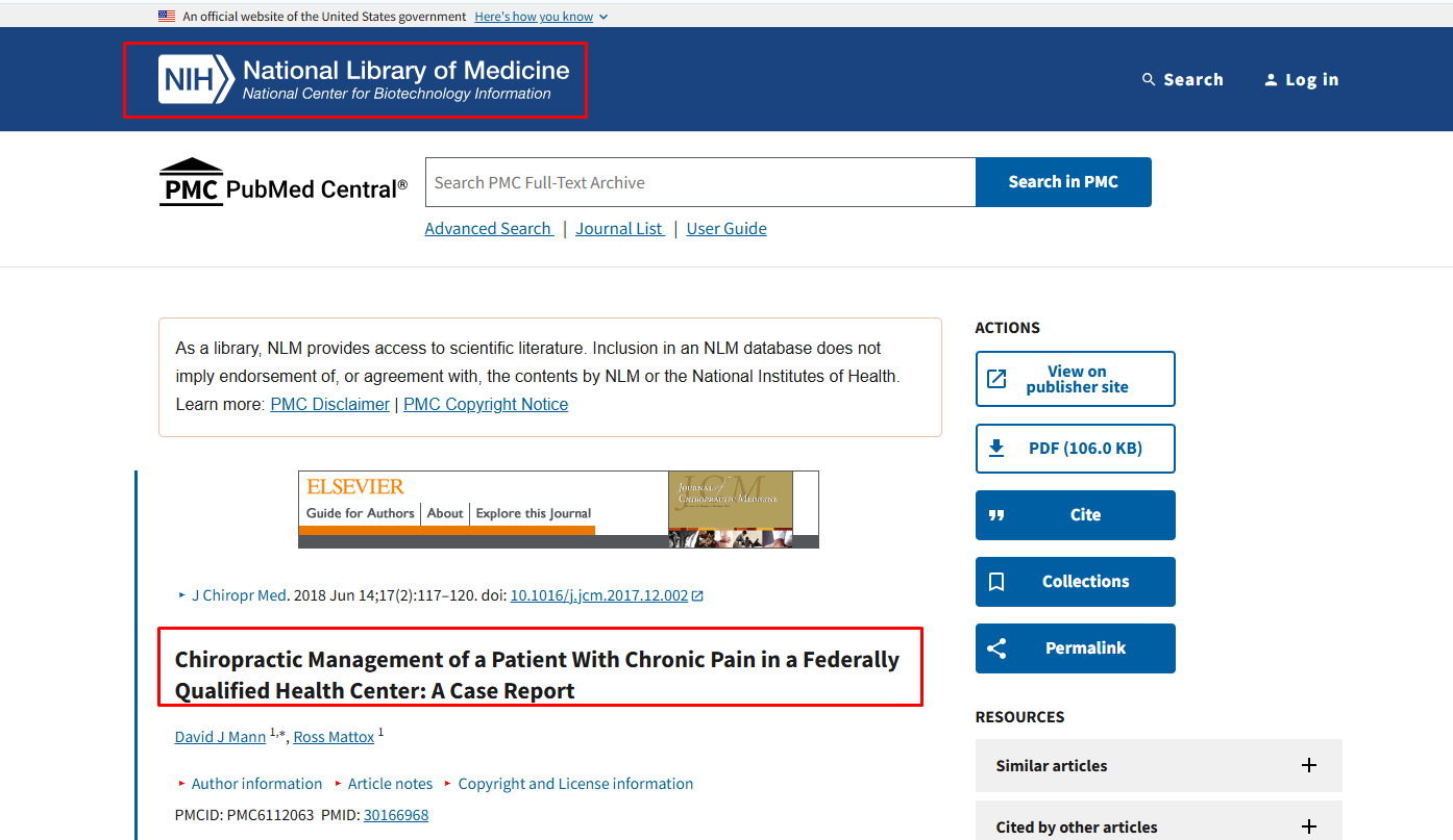 National Library of Medicine article on chiropractic care for sciatica.