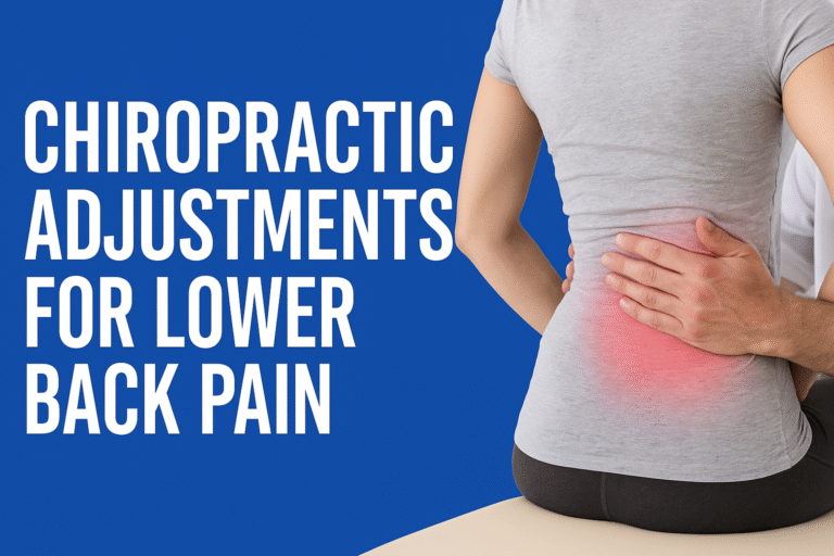 Chiropractor placing hands on patient's lower back during adjustment for pain relief