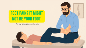A chiropractor treats a female patient by manipulating her foot while she lies on a table in a calm, minimalist clinical setting.