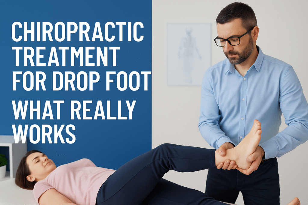 Chiropractor treating a female patient’s drop foot with hands-on therapy
