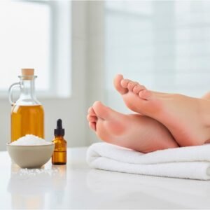 Clean and healthy feet after natural antifungal treatment with apple cider vinegar, Epsom salt, and tea tree oil — Dr. Lee’s home remedy guide.